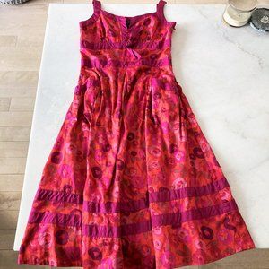 Marc by Marc Jacobs orange & pink floral print midi dress, silk magenta trim (4)